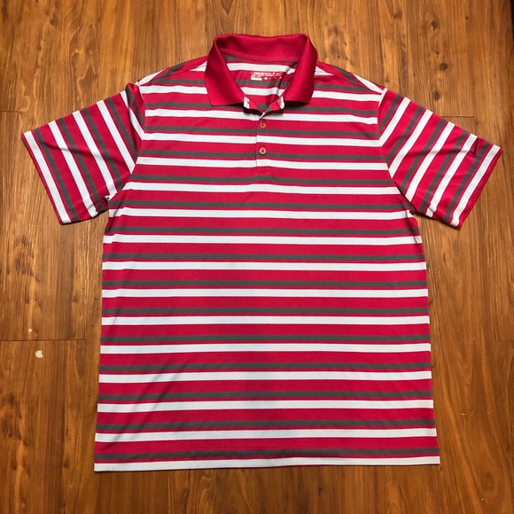Nike Dri-fit Maroon Stripped Button Up Polo Shirt - Picture 2 of 5